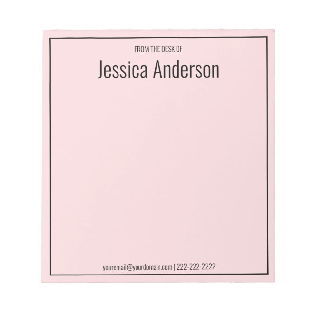Från skrivbordet för Bleken Rosa och svart text fö Anteckningsblock (Framsida)