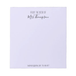 Från skrivbordet för Lila Modern Namn-skript Anteckningsblock