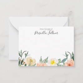 Från skrivbordet för Rosa Blommigt för vattenfärg Anteckningskort