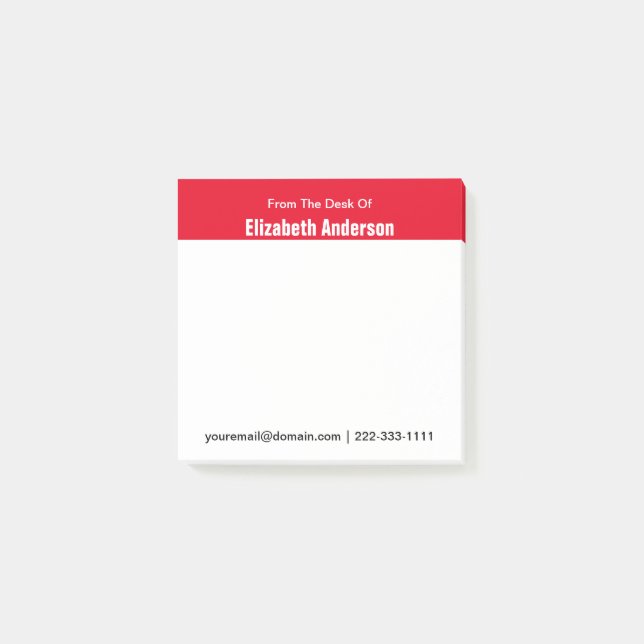 Från skrivbordet i Namn Red and White Email Mobil Post-it Block (Framsida)