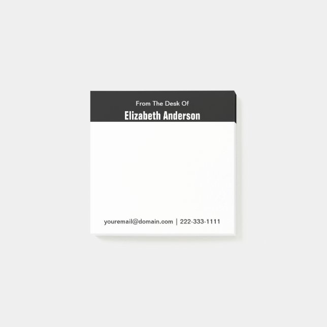 Från skrivbordet i Namn svartvitt Post-it Block (Framsida)