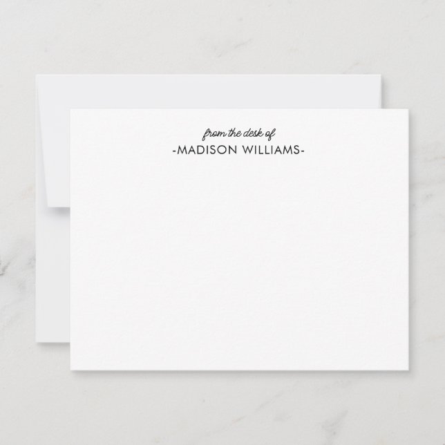 Från skrivbordet i Simple Modern Black Script Note Anteckningskort (Framsida)