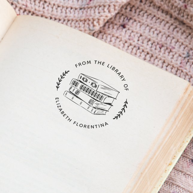 Från The Library Of | Simple Leaves Modern Book Stämpel (Stamp Mockup)