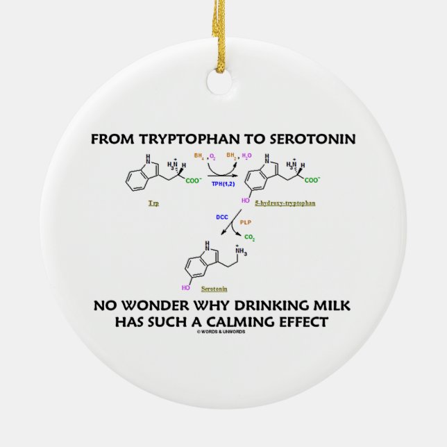Från Tryptophan till Serotonin (kemihumorn) Julgransprydnad Keramik (Baksidan)