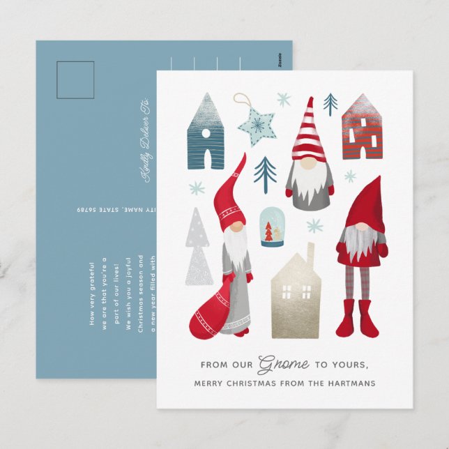 Från vår Gnome till dina | Cute Norden Jul Helg Vykort (Fram/baksida)