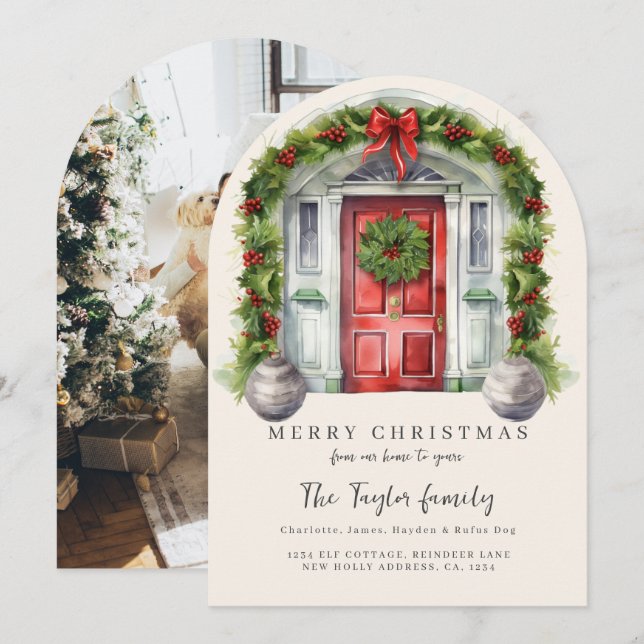 Från vårt hem till ditt julkort inbjudningar (Fram/baksida)