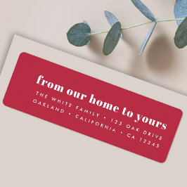 Från vårt hem till ditt | Modern Minimalistisk röd Returadress Etikett