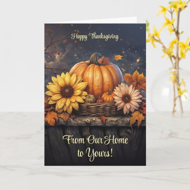 Från vårt hus eller hemma till din Thanksgiving Kort (Gul blomma)