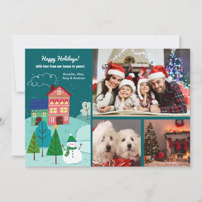 Från vårt hus till ditt 3-fotokort julkort (Framsida)