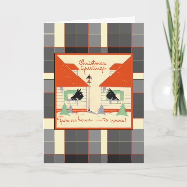 Från vårt hus till er vackra Hund jul Helgkort (Framsida)