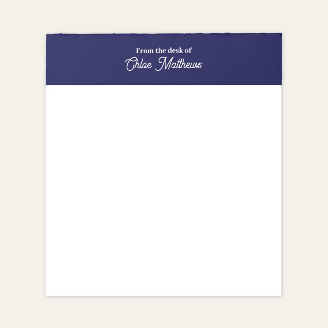Från White Script Navy Blue Border skrivbord Anteckningsblock (Skapare uppladdad)