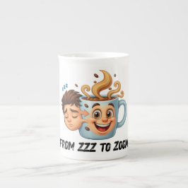 Från Zzz till Zoom" T-Shirt - Kaffe Mugg Ansikte  Benporslin Mugg