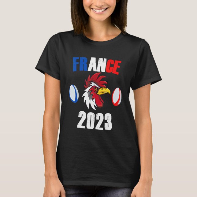 France 2023 Rugby Supporter World  Humor Cockerel T Shirt (Framsida)