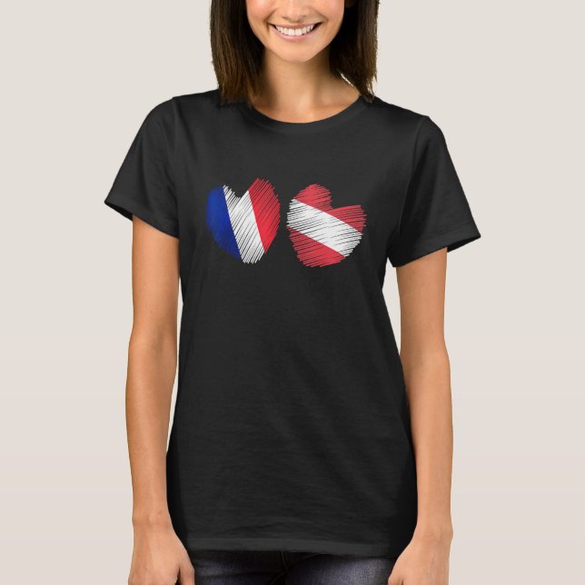 France Austria Heart French Flag Austrian Flag Gru T Shirt (Framsida)