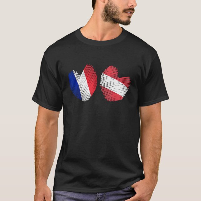 France Austria Heart French Flag Austrian Flag Gru T Shirt (Framsida)