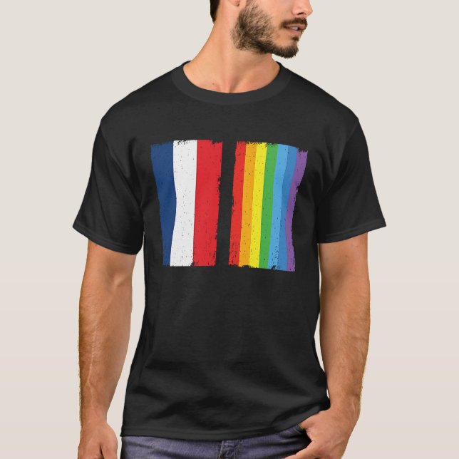 France LGBTQ Flag Rainbow Queer Gay T Shirt (Framsida)