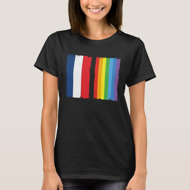 France LGBTQ Flag Rainbow Queer Gay T Shirt (Framsida)