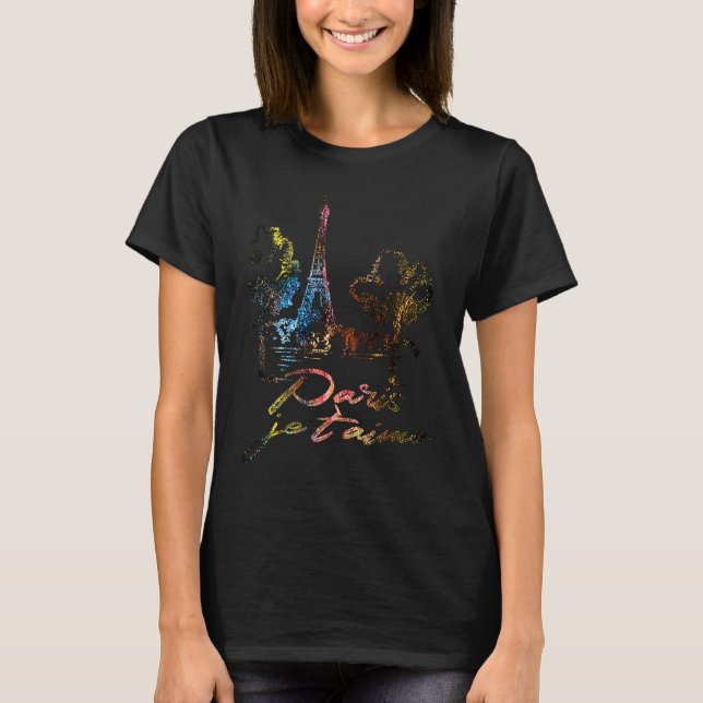 France Paris Eiffel Tower je t'aime T Shirt (Framsida)