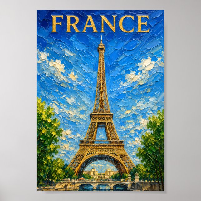 France: Sunny Eiffel Tower Art Souvenir Poster (Framsidan)