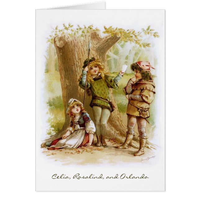 Frances Brundage: Celia, Rosalind och Orlando Hälsningskort (Framsidan)