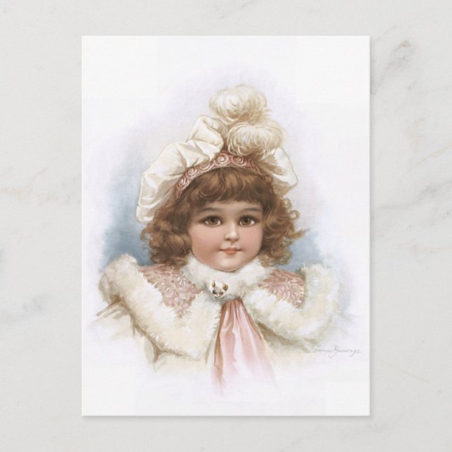 Frances Brundage - Little Girl med Päls Collar Vykort (Framsida)