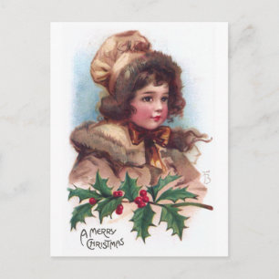 Frances Brundage: Winter Girl with Holly Helg Vykort