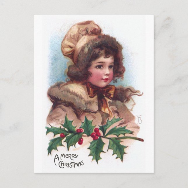 Frances Brundage: Winter Girl with Holly Helg Vykort (Framsida)