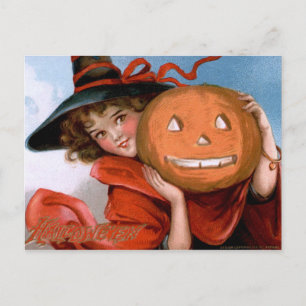 Frances Brundage: Witch with Jack O'Lantern Vykort