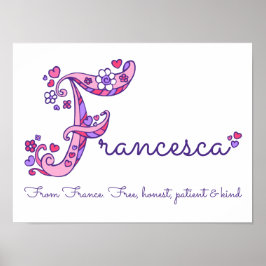Francesca initial F doodle hjärta konst namn betyd Poster