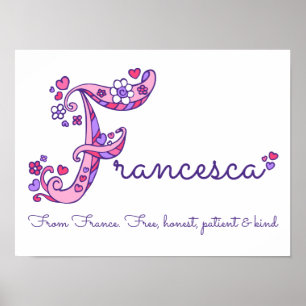 Francesca initial F doodle hjärta konst namn betyd Poster
