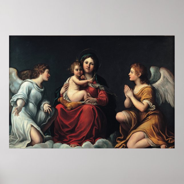 Francesco Albani - Madonna med barn och Änglar Poster (Framsidan)