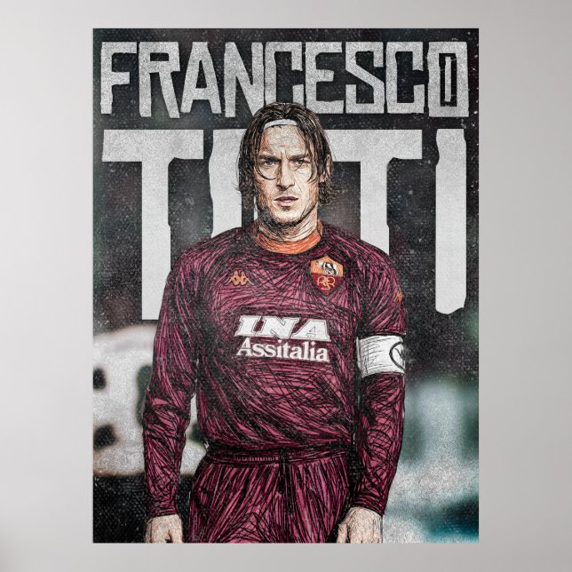 Francesco Totti AS Roma 2000-talet Retro Stil Sket Poster (Framsidan)