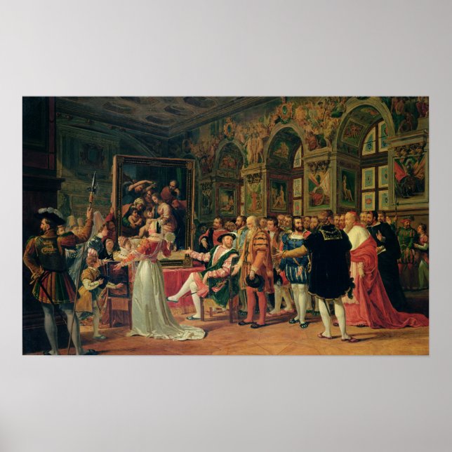 Francis I Ta emot en målning av Heligan Poster (Framsidan)