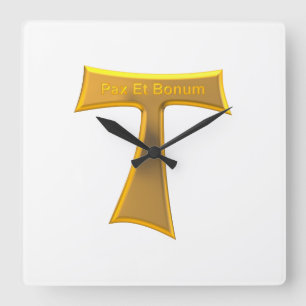 Franciscan Tau Kor Pax Et Bonum Guld Metallic Fyrkantig Klocka