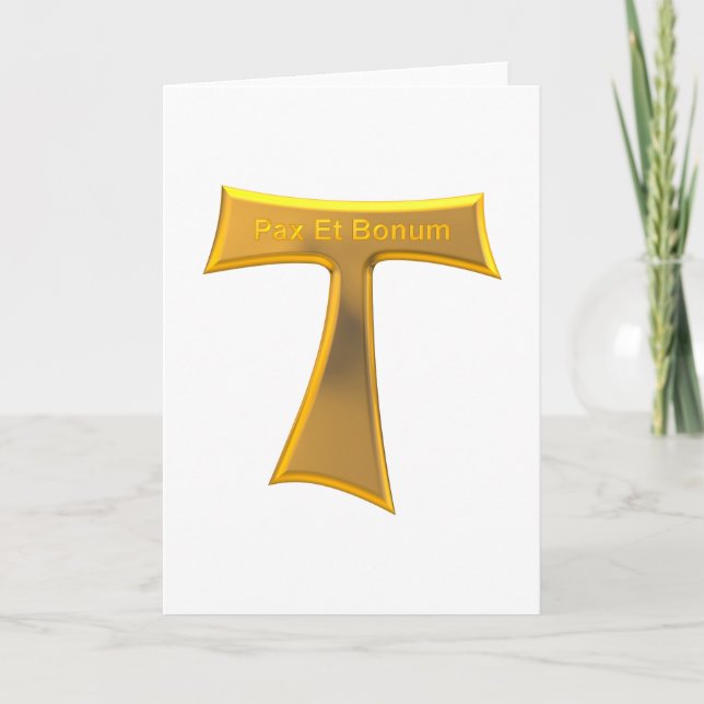 Franciscan Tau Kor Pax Et Bonum Guld Metallic Helgkort (Framsida)