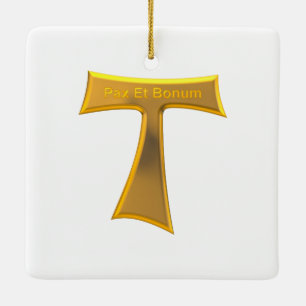 Franciscan Tau Kor Pax Et Bonum Guld Metallic Julgransprydnad Keramik