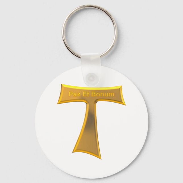Franciscan Tau Kor Pax Et Bonum Guld Metallic Nyckelring (Framsida)