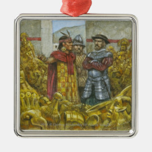 Francisco Pizarro bredvid Incakejsaren Atahualpa Julgransprydnad Metall
