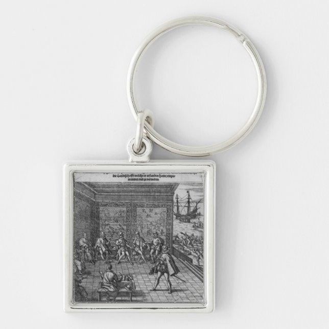 Francisco Pizarro Fyrkantig Silverfärgad Nyckelring (Framsidan)