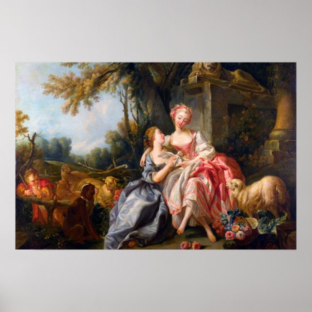 Francois Boucher Billet Dou rococo dam art Poster (Framsidan)