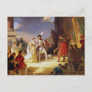 Francois I med Leonardo da Vinci Vykort
