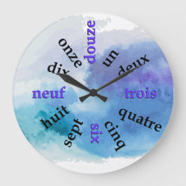 Francophone Numres Blue Watercolor Round Clock Stor Klocka