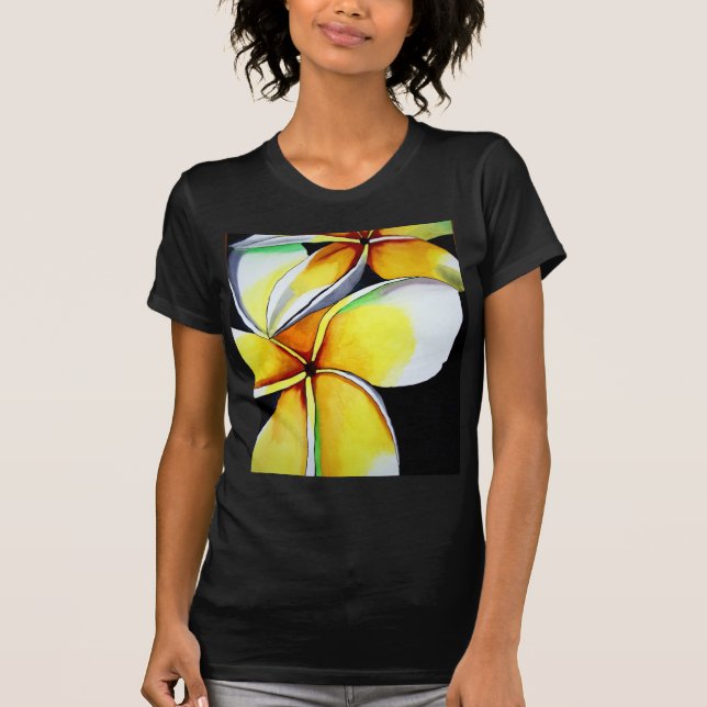 Frangipani-blommans konst Svarta kvinnors t-shirt (Framsida)