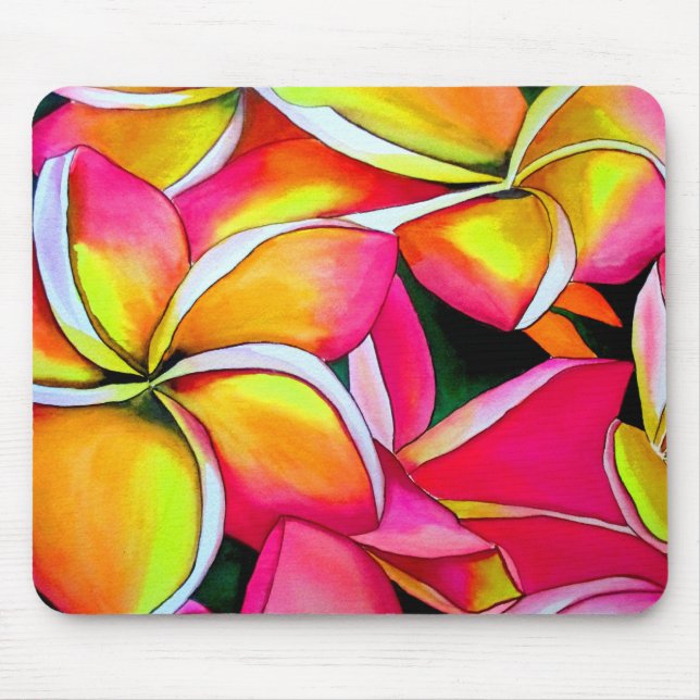 Frangipani-blommans vattenfärg Plumeria-målning Musmatta (Framsidan)
