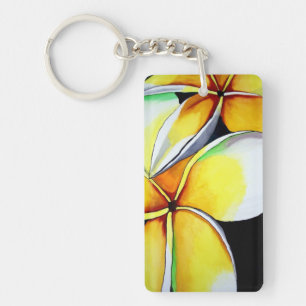 Frangipani-blommans vattenfärgning originalmålni nyckelring