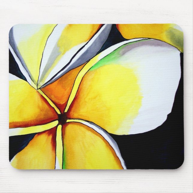 Frangipani-blommans vattenfärgsfärg, originalkonst musmatta (Framsidan)