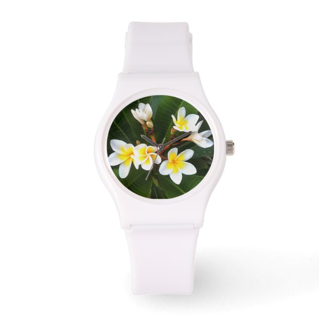 Frangipani Blommar Cluster Artistic Stil Armbandsur (Framsida)