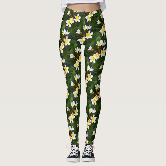 Frangipani Blommar Cluster Artistic Stil Leggings (Framsida)