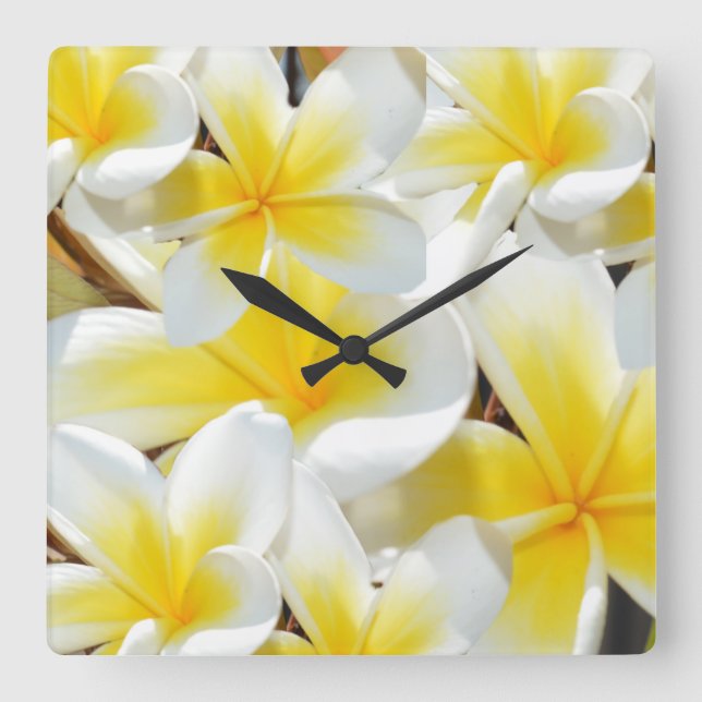 Frangipani Bouquet, stor musklocka. Fyrkantig Klocka (Framsida)