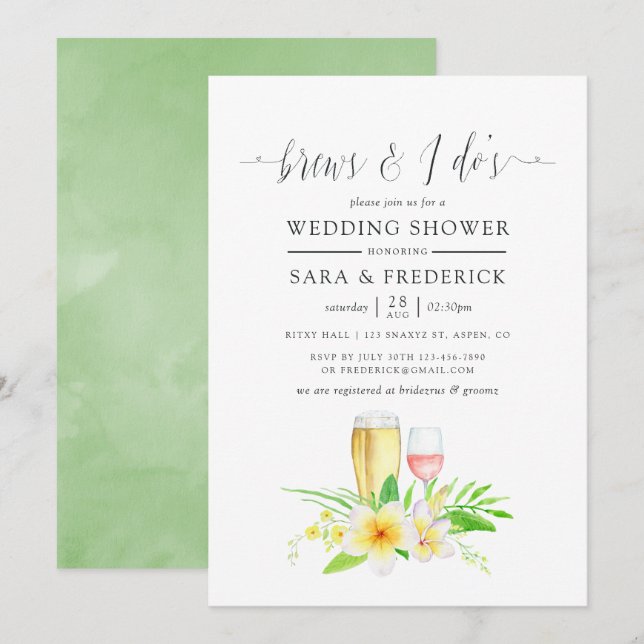 Frangipani, exotisk vattenfärg, brinner innan jag  inbjudningar (Fram/baksida)